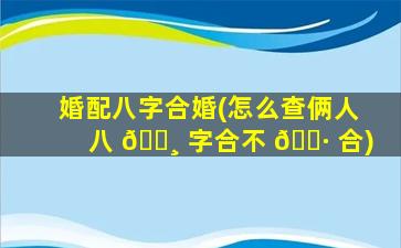 婚配八字合婚(怎么查俩人八 🕸 字合不 🌷 合)